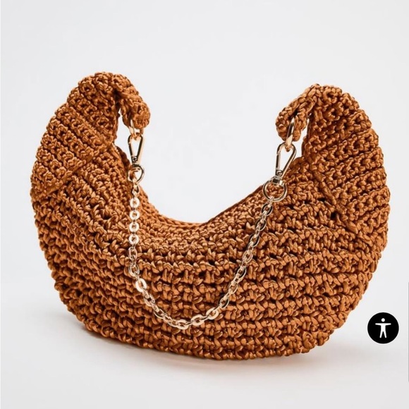 Zara NWT woven crochet detail multiway gold chain purse handbag shoulder bag - Picture 2 of 8